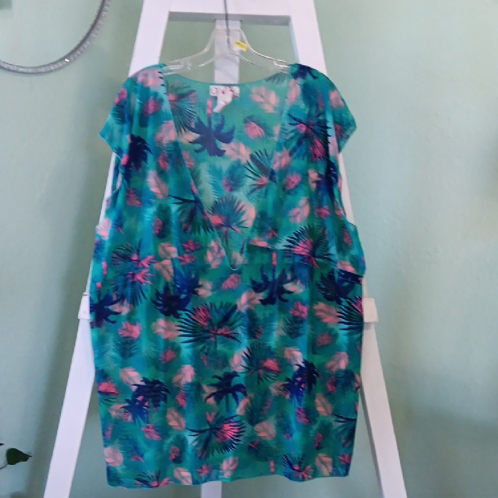OP Tropical Print Women's Top - Teal and Pink